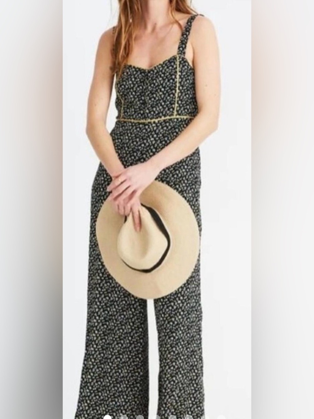Madewell Black Floral Wide-Leg Jumpsuit with Yellow Piping size 6